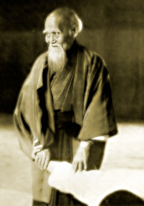 Imagem histórica de Morihei Ueshiba e do Aikido